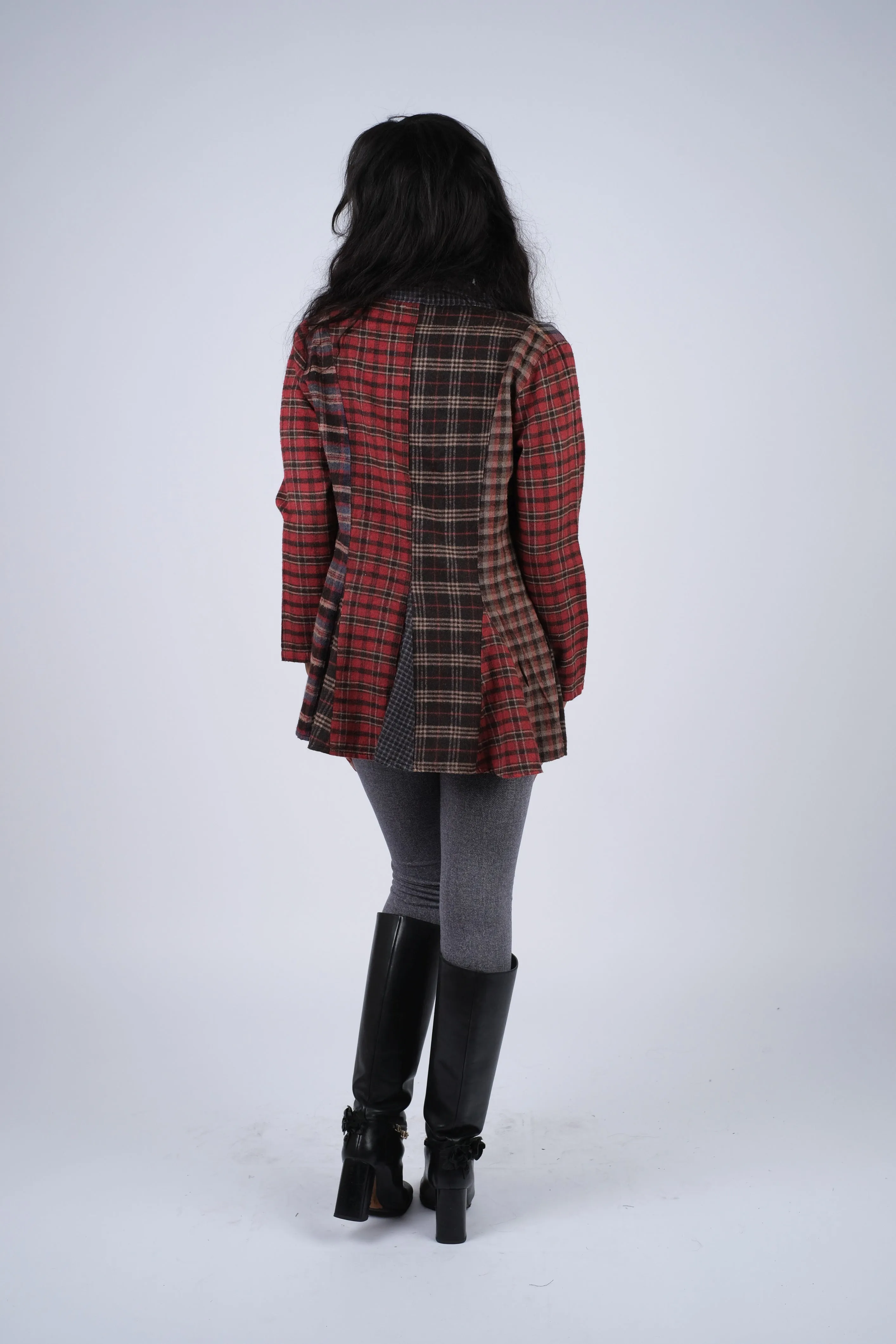 224657 Patchwork Plaid Cotton Cardigan