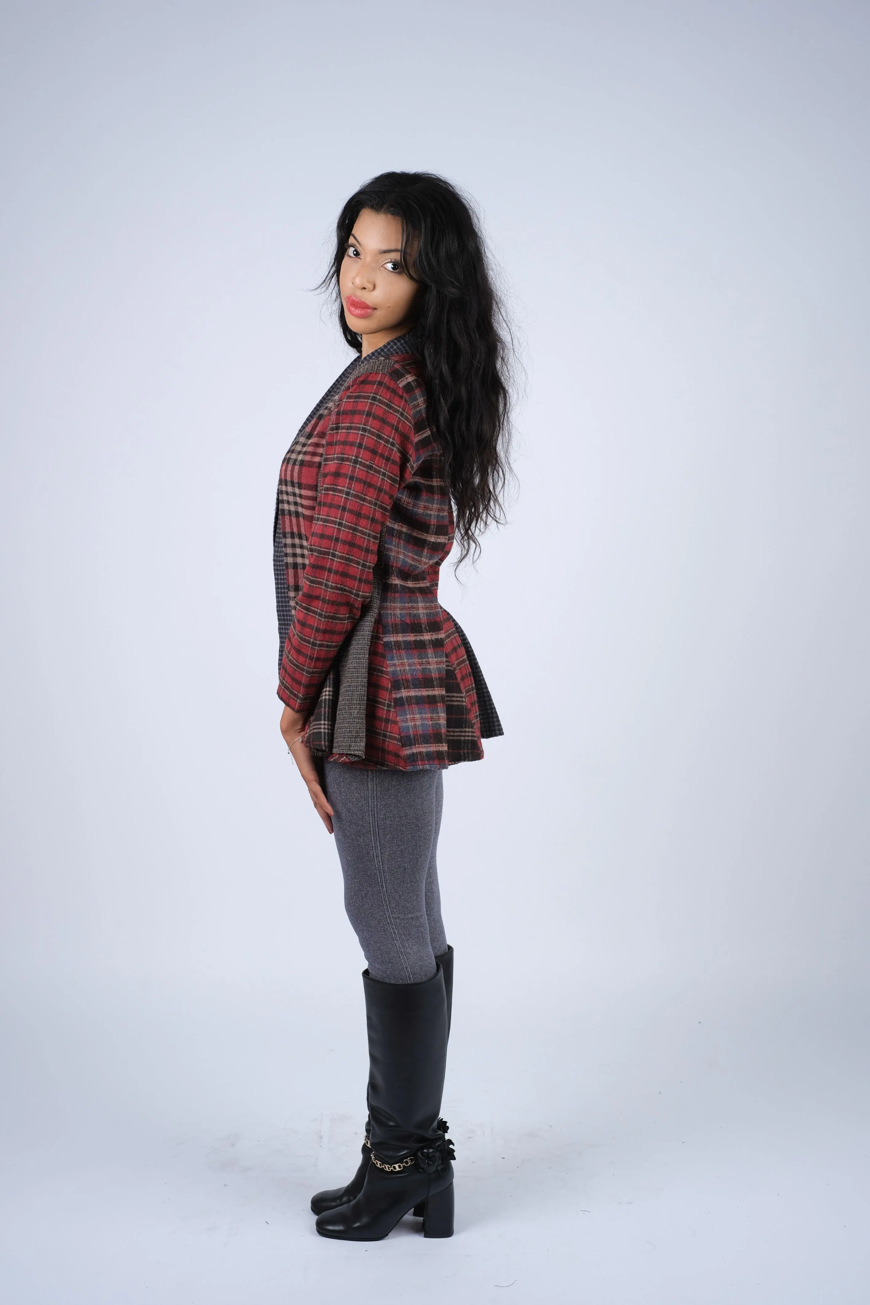 224657 Patchwork Plaid Cotton Cardigan