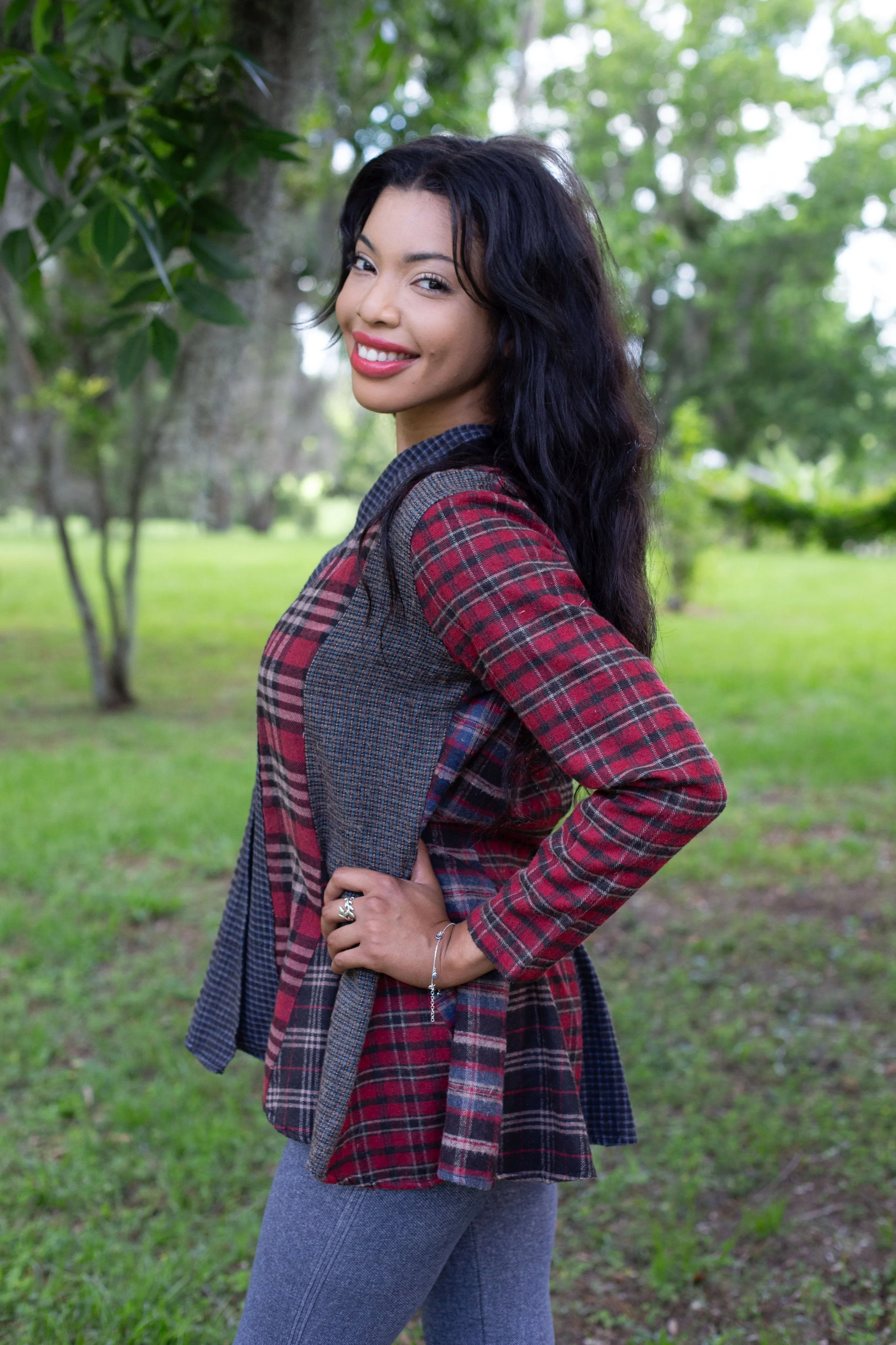224657 Patchwork Plaid Cotton Cardigan