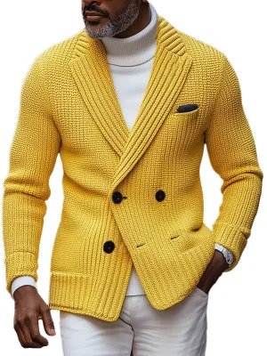 【24-hour shipping】Men's Lapel Double-Breasted Knitted Cardigan Blazer