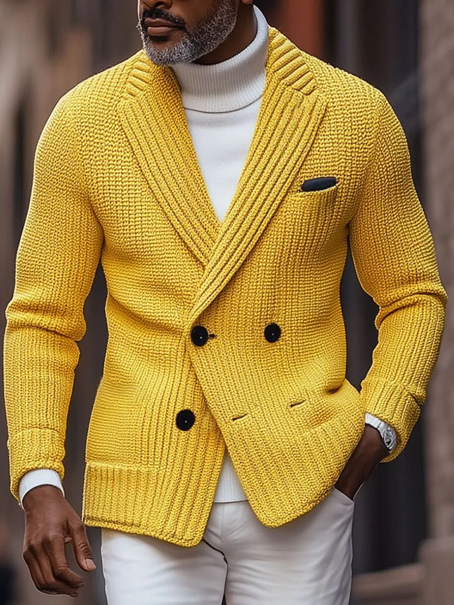 【24-hour shipping】Men's Lapel Double-Breasted Knitted Cardigan Blazer