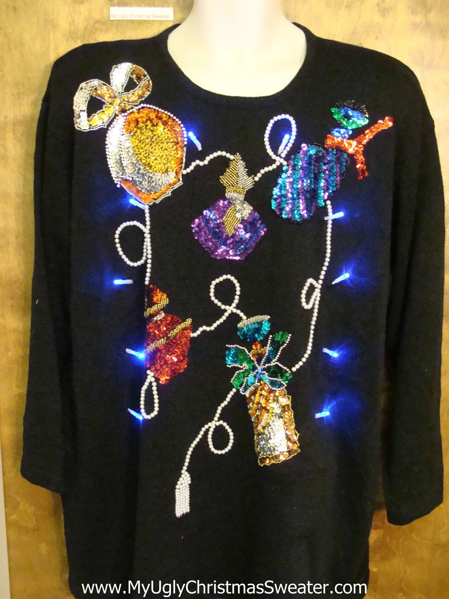 80s BLING Retro Ugly Christmas Sweater with Lights