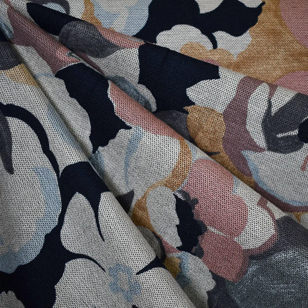 Abstract Artistic Floral Print Sweater Double Knit Grey/Multi