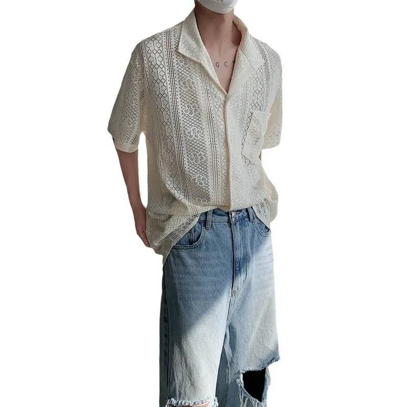 Advbridge 90s fashion men Summer Hollow Lace Artistic Shirt Men's and Women's Niche Light Luxury Breathable Thin Holiday Style Casual Shirt
