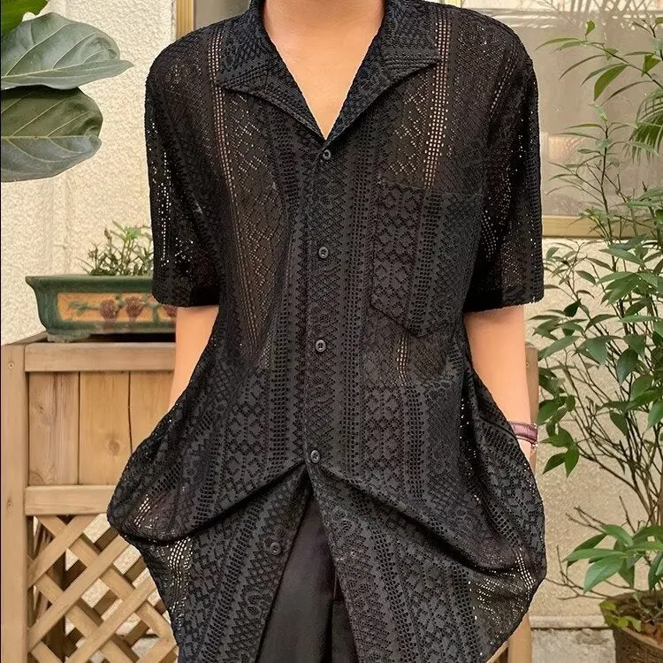 Advbridge 90s fashion men Summer Hollow Lace Artistic Shirt Men's and Women's Niche Light Luxury Breathable Thin Holiday Style Casual Shirt