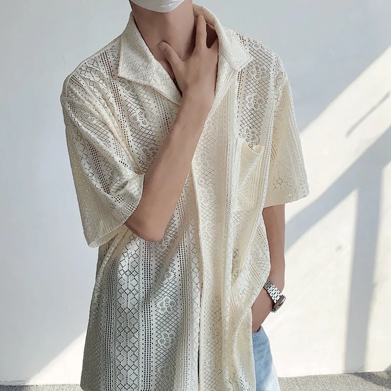 Advbridge 90s fashion men Summer Hollow Lace Artistic Shirt Men's and Women's Niche Light Luxury Breathable Thin Holiday Style Casual Shirt