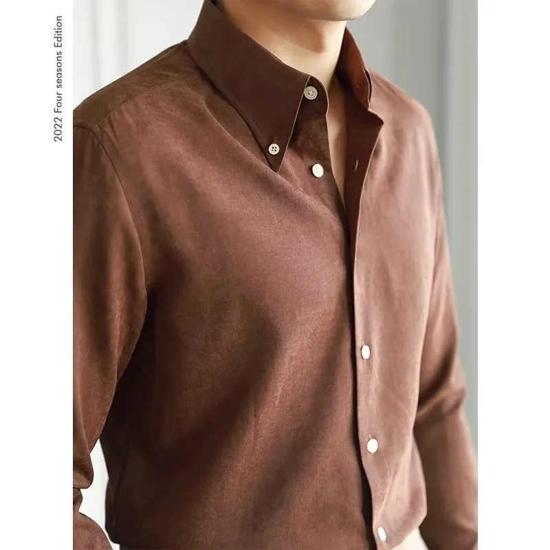 Advbridge men’s fashion Elegant Standard Men's New Spring Trendy Harajuku Solid Color Artistic Lazy Trendy Shirt Long Sleeve Youth Popular Square Collar