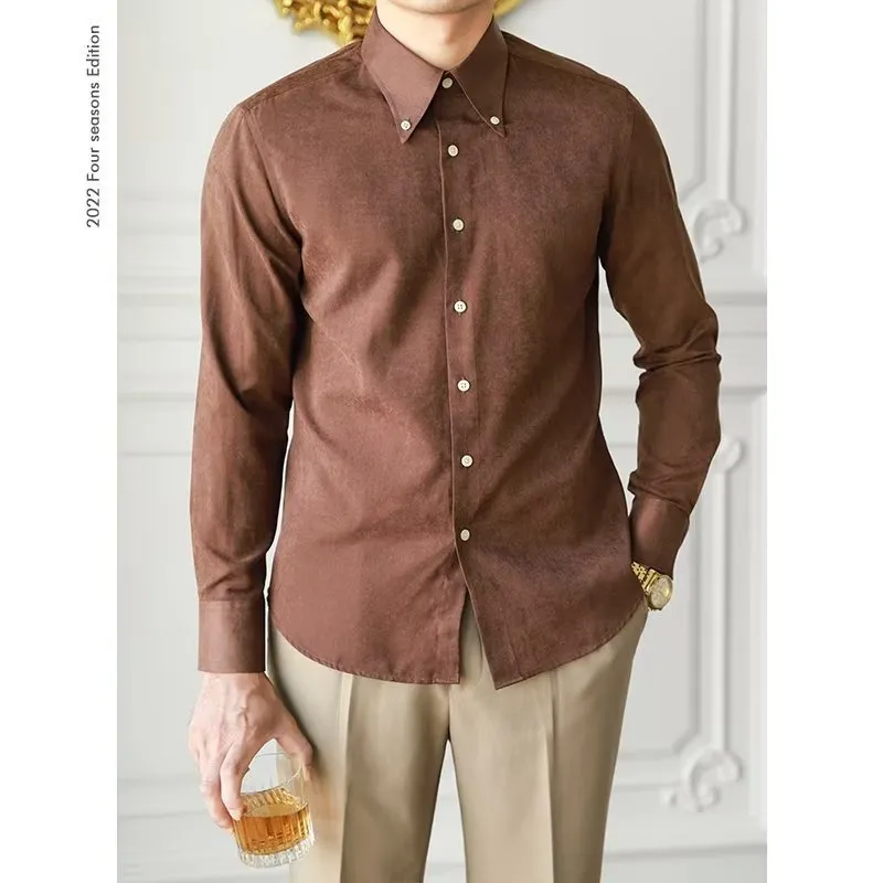 Advbridge men’s fashion Elegant Standard Men's New Spring Trendy Harajuku Solid Color Artistic Lazy Trendy Shirt Long Sleeve Youth Popular Square Collar