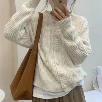 Aiertu datenight fall outfits Korean Style Simple Artistic Thickened Twist Knitted Cardigan Early Autumn Korean Style Soft Milk Style Loose Sweater Coat Fashion