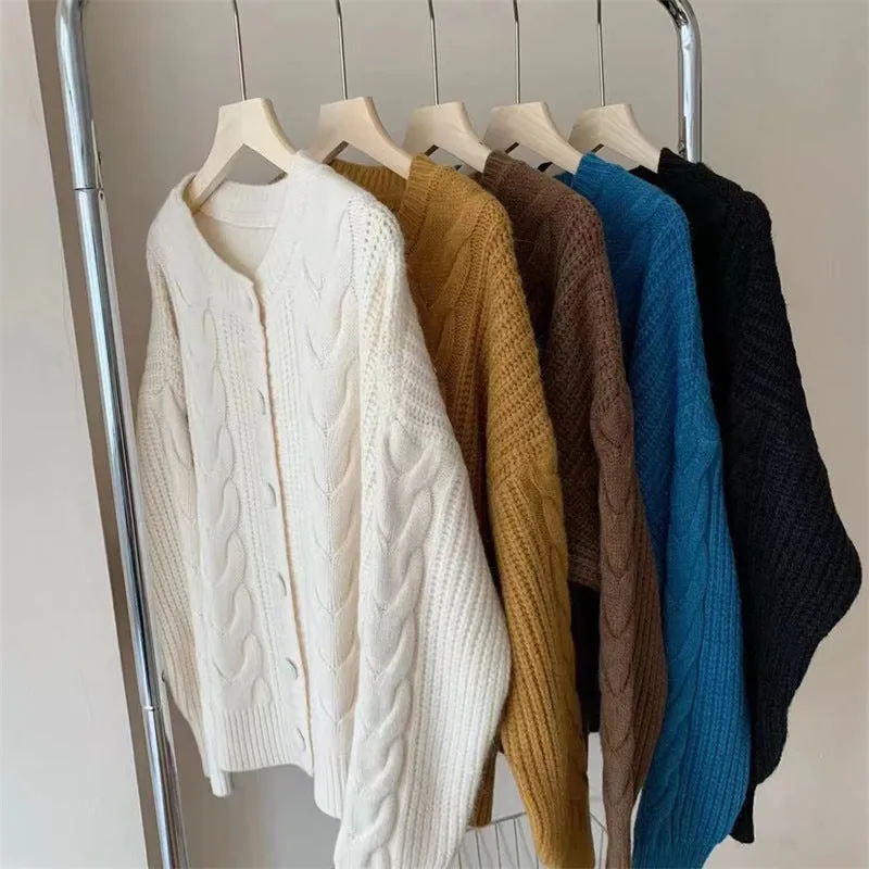 Aiertu datenight fall outfits Korean Style Simple Artistic Thickened Twist Knitted Cardigan Early Autumn Korean Style Soft Milk Style Loose Sweater Coat Fashion