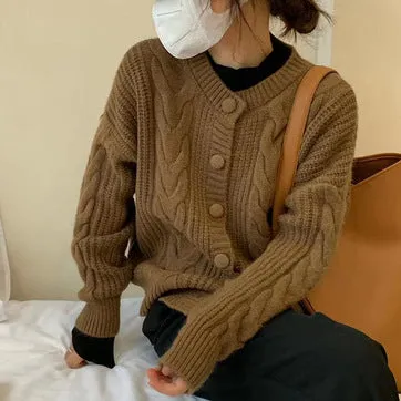 Aiertu datenight fall outfits Korean Style Simple Artistic Thickened Twist Knitted Cardigan Early Autumn Korean Style Soft Milk Style Loose Sweater Coat Fashion
