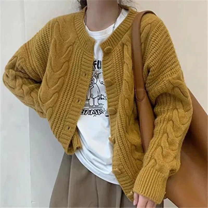 Aiertu datenight fall outfits Thickened Twist Cardigan Early Autumn Korean Style Soft Milk Style Loose Sweater Coat Fashionable Knitted