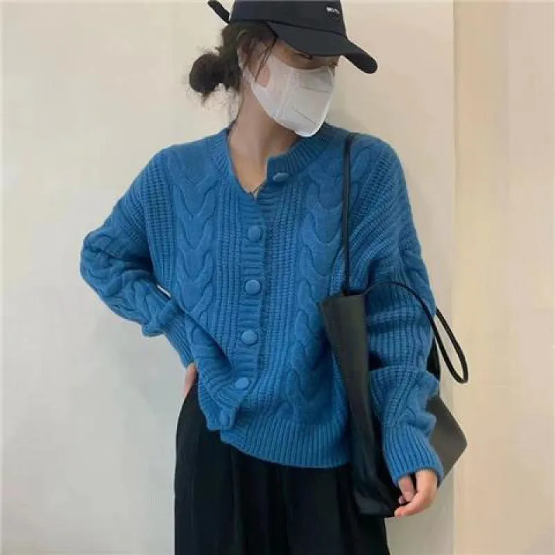 Aiertu datenight fall outfits Thickened Twist Cardigan Early Autumn Korean Style Soft Milk Style Loose Sweater Coat Fashionable Knitted
