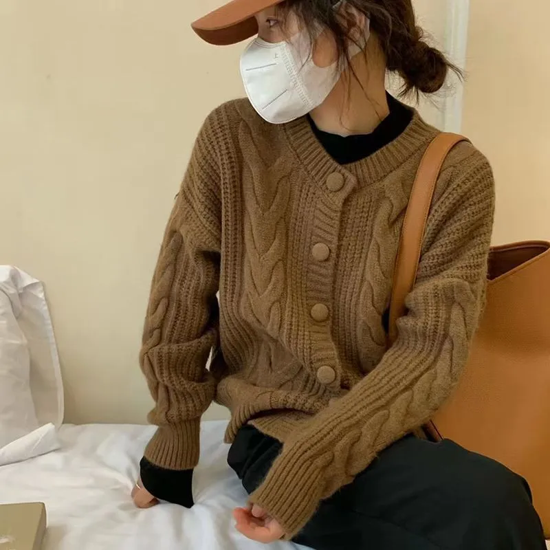 Aiertu datenight fall outfits Thickened Twist Cardigan Early Autumn Korean Style Soft Milk Style Loose Sweater Coat Fashionable Knitted