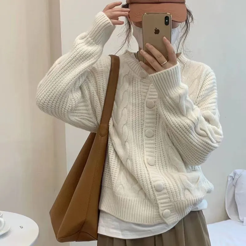 Aiertu datenight fall outfits Thickened Twist Cardigan Early Autumn Korean Style Soft Milk Style Loose Sweater Coat Fashionable Knitted