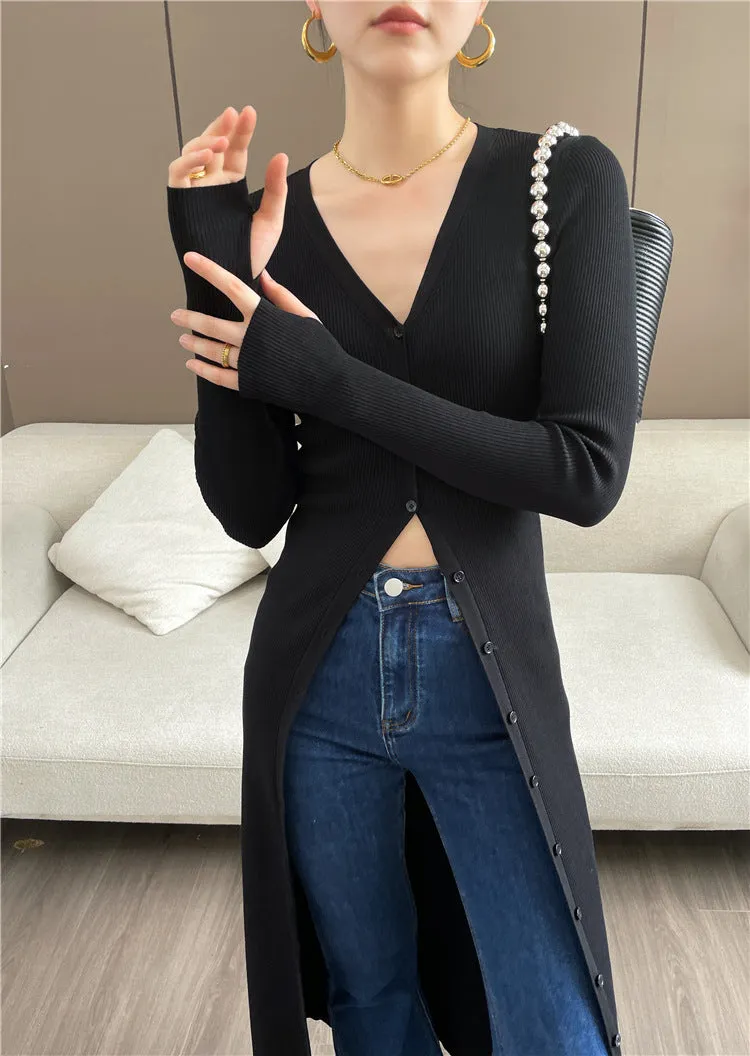 Aiertu leapord halloween outfit Autumn and Winter Deep V Leader Opening Hole Slim Slimming Paper Piece Cardigan Inner Dress