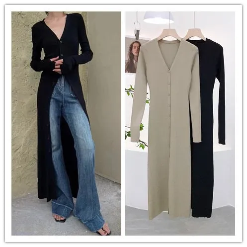 Aiertu leapord halloween outfit Autumn and Winter Deep V Leader Opening Hole Slim Slimming Paper Piece Cardigan Inner Dress