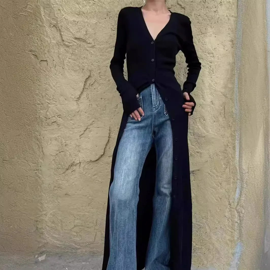 Aiertu leapord halloween outfit Autumn and Winter Deep V Leader Opening Hole Slim Slimming Paper Piece Cardigan Inner Dress