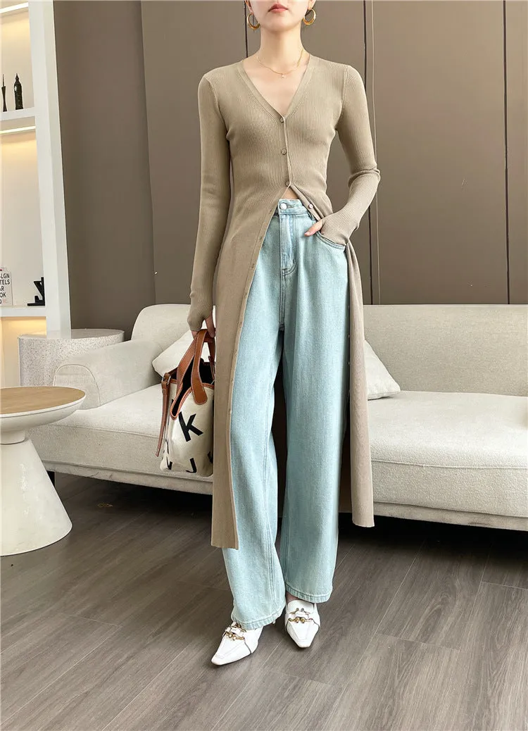 Aiertu leapord halloween outfit Autumn and Winter Deep V Leader Opening Hole Slim Slimming Paper Piece Cardigan Inner Dress