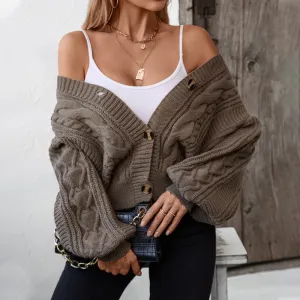 Aiertu y2k outfits Retro Solid Color Twisted Knitted Cardigan Women's Autumn and Winter Loose Button Cardigan Sweater Coat