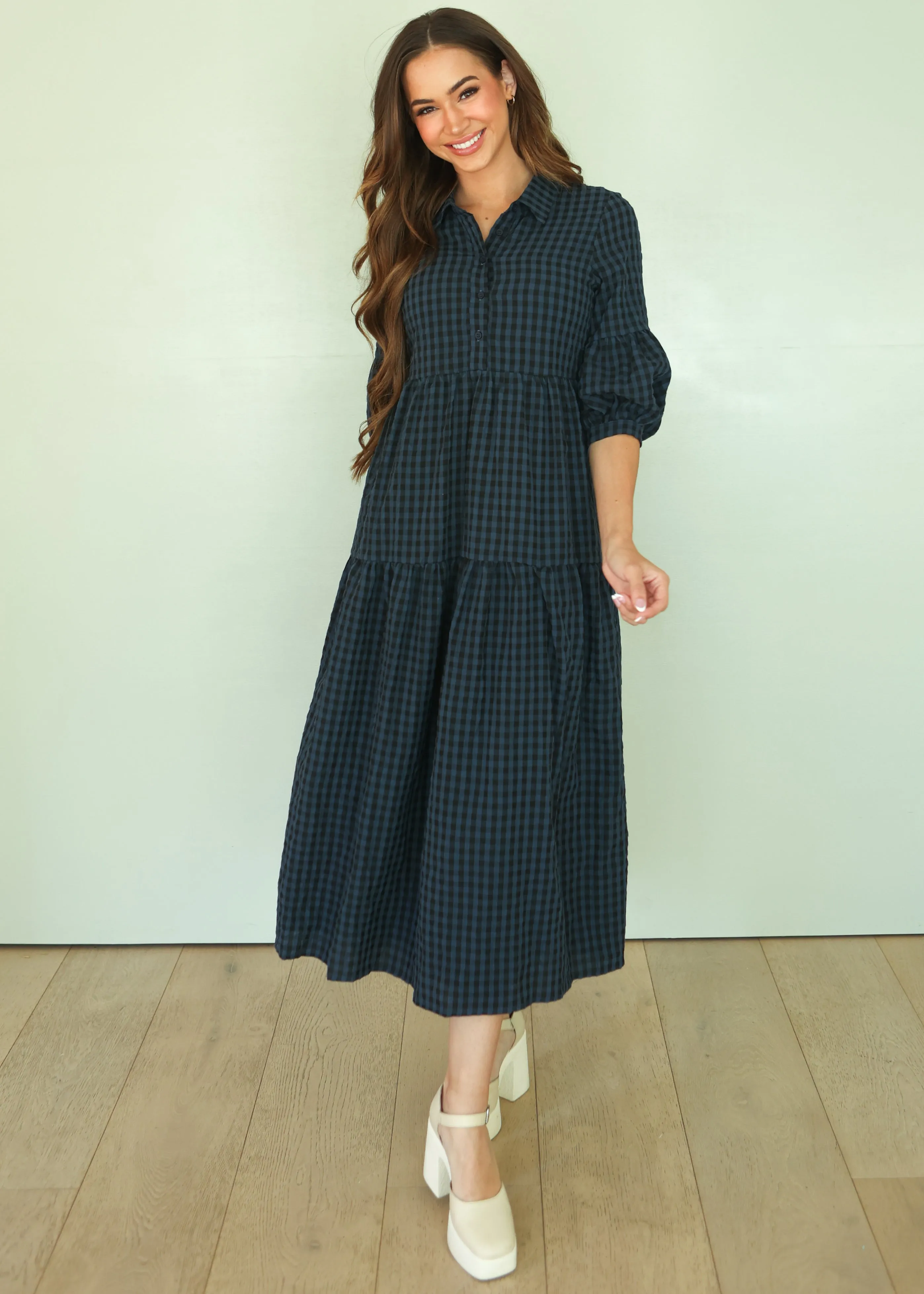 Ajara Blue Plaid Button Dress