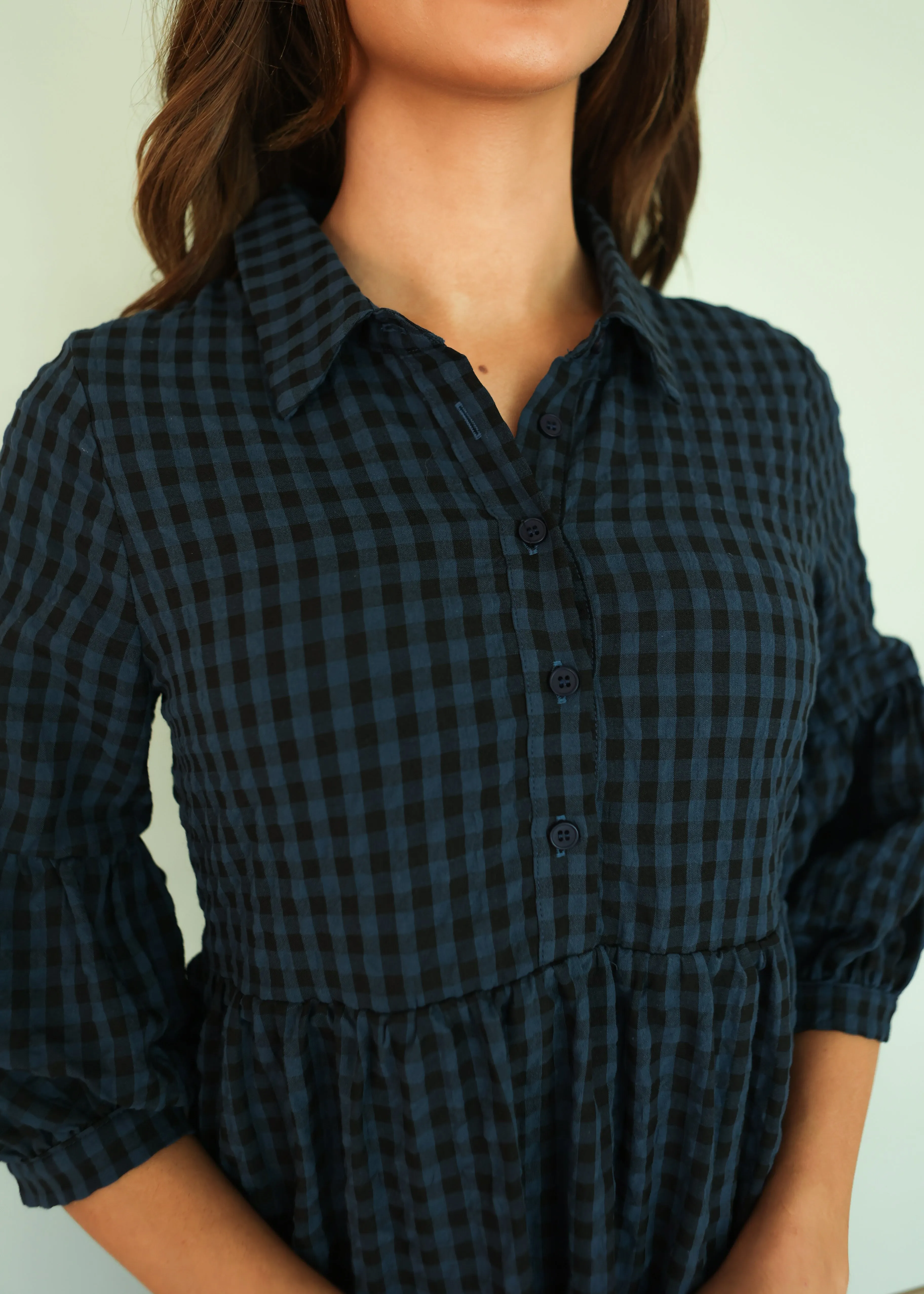 Ajara Blue Plaid Button Dress