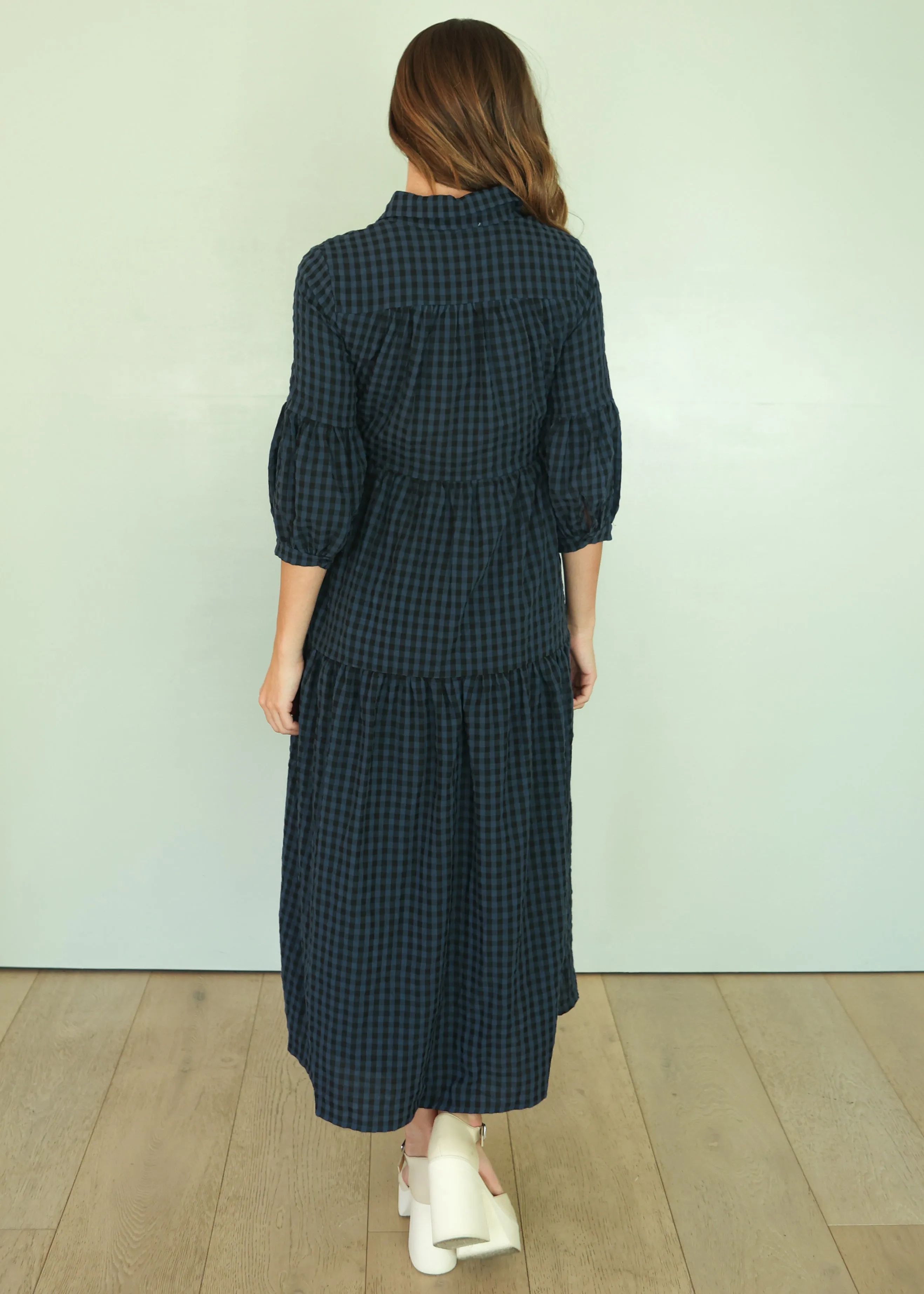 Ajara Blue Plaid Button Dress