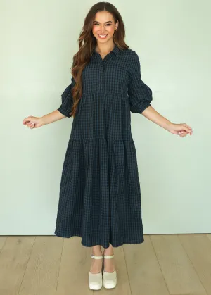 Ajara Blue Plaid Button Dress