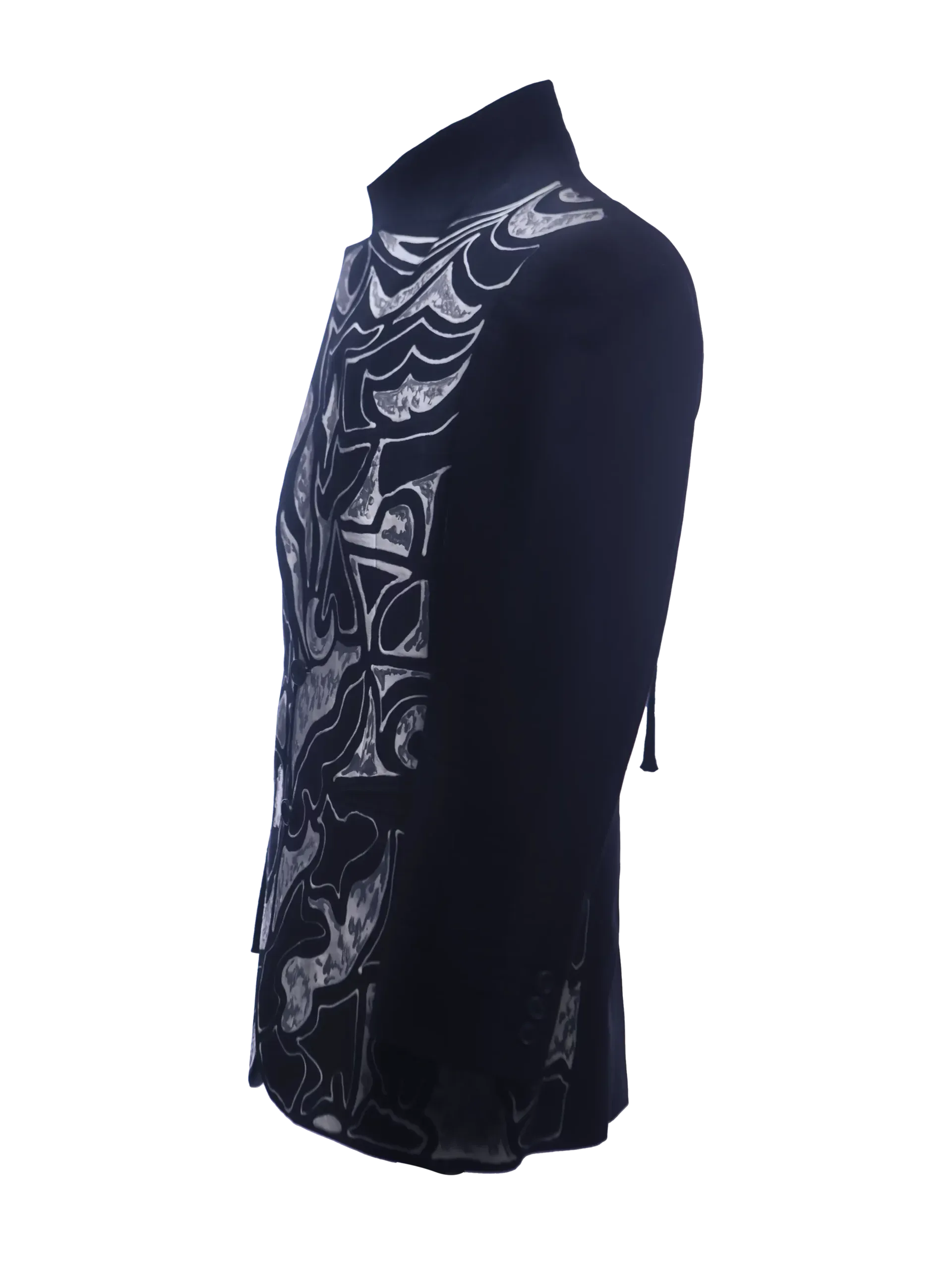 Artistic Hand-Painted Cotton Jacket With White Motifs