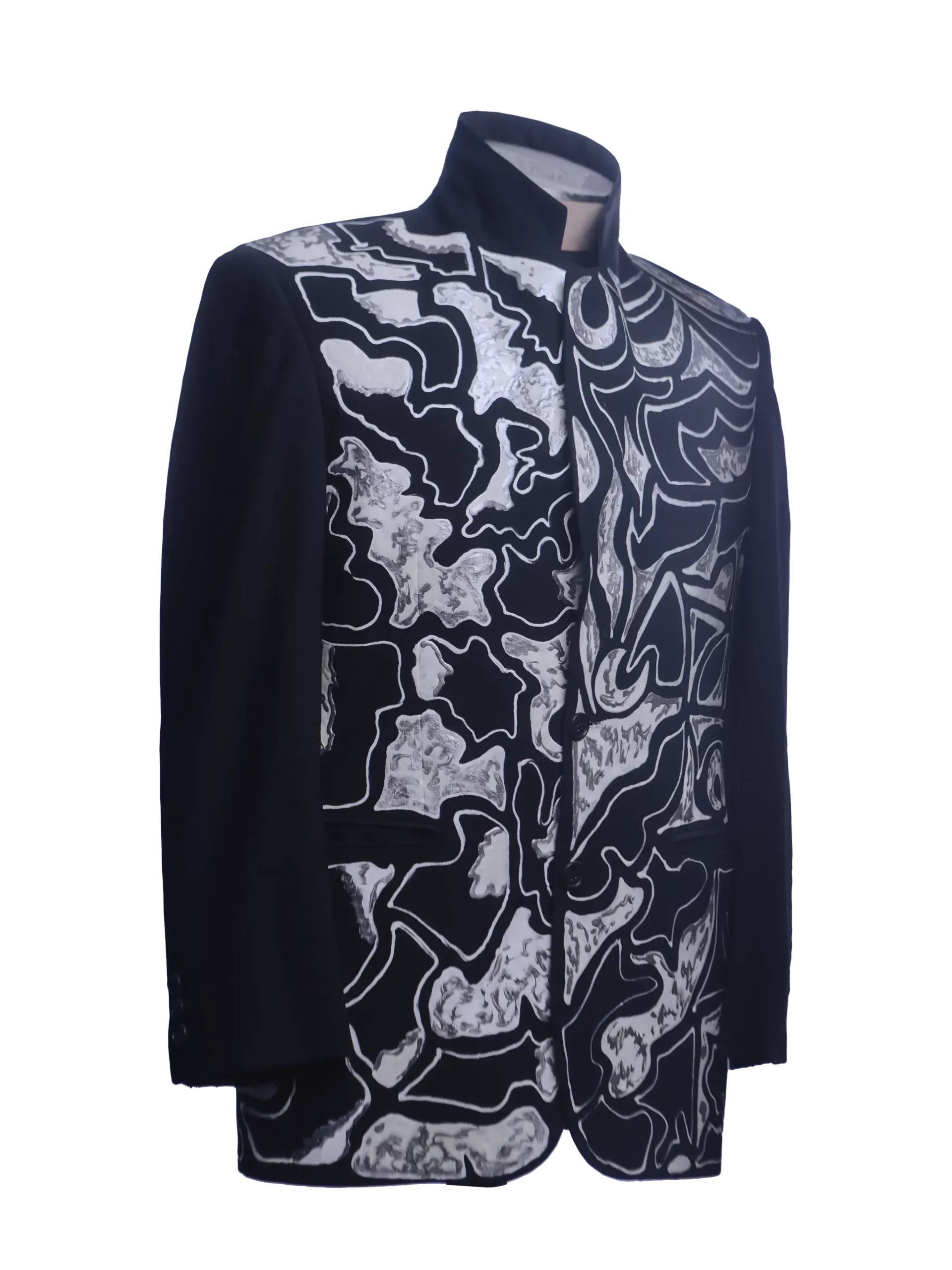 Artistic Hand-Painted Cotton Jacket With White Motifs