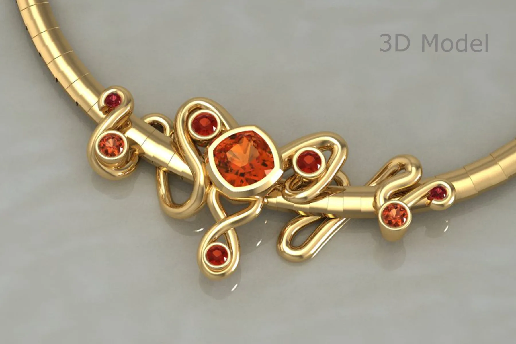 Artistic Orange Sapphire Omega Necklace