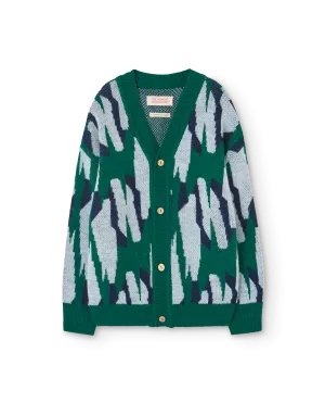 Arty Racoon Kids Cardigan Green