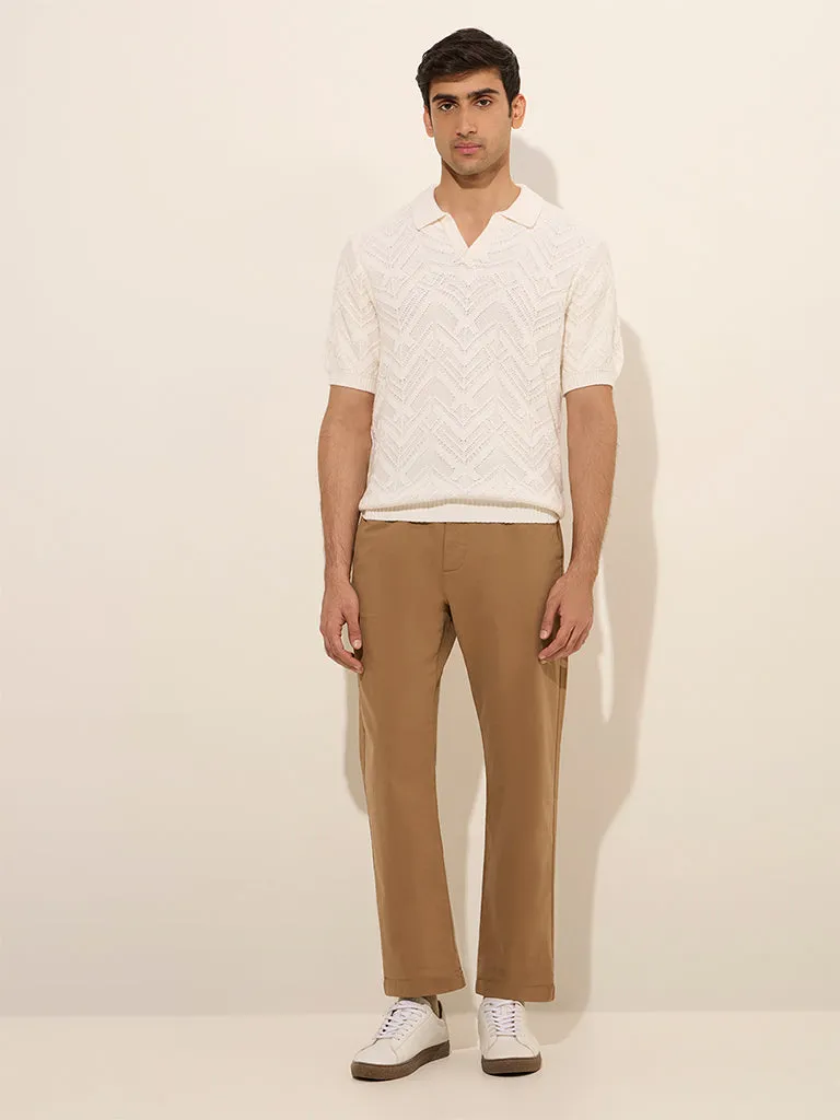 Ascot Taupe Solid Relaxed-Fit Mid-Rise Cotton Blend Chinos