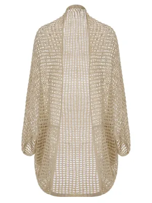 Beige 1930s Solid Crochet Hollow Knitted Cardigan