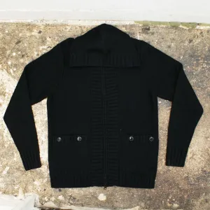 Black Knitwear Hoody Zip-up Cardigan