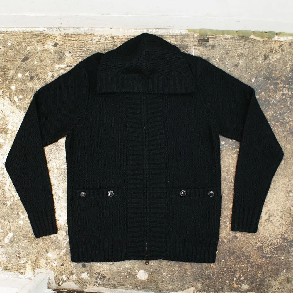 Black Knitwear Hoody Zip-up Cardigan