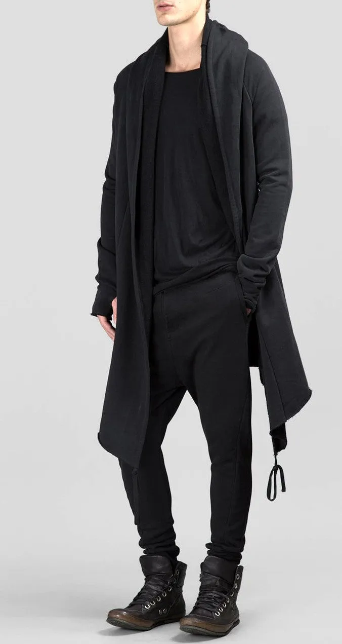 Black Long Sweater Cardigan With Hood / Glove Sleeves - ASYMMETRIC CUT Winter-BB029