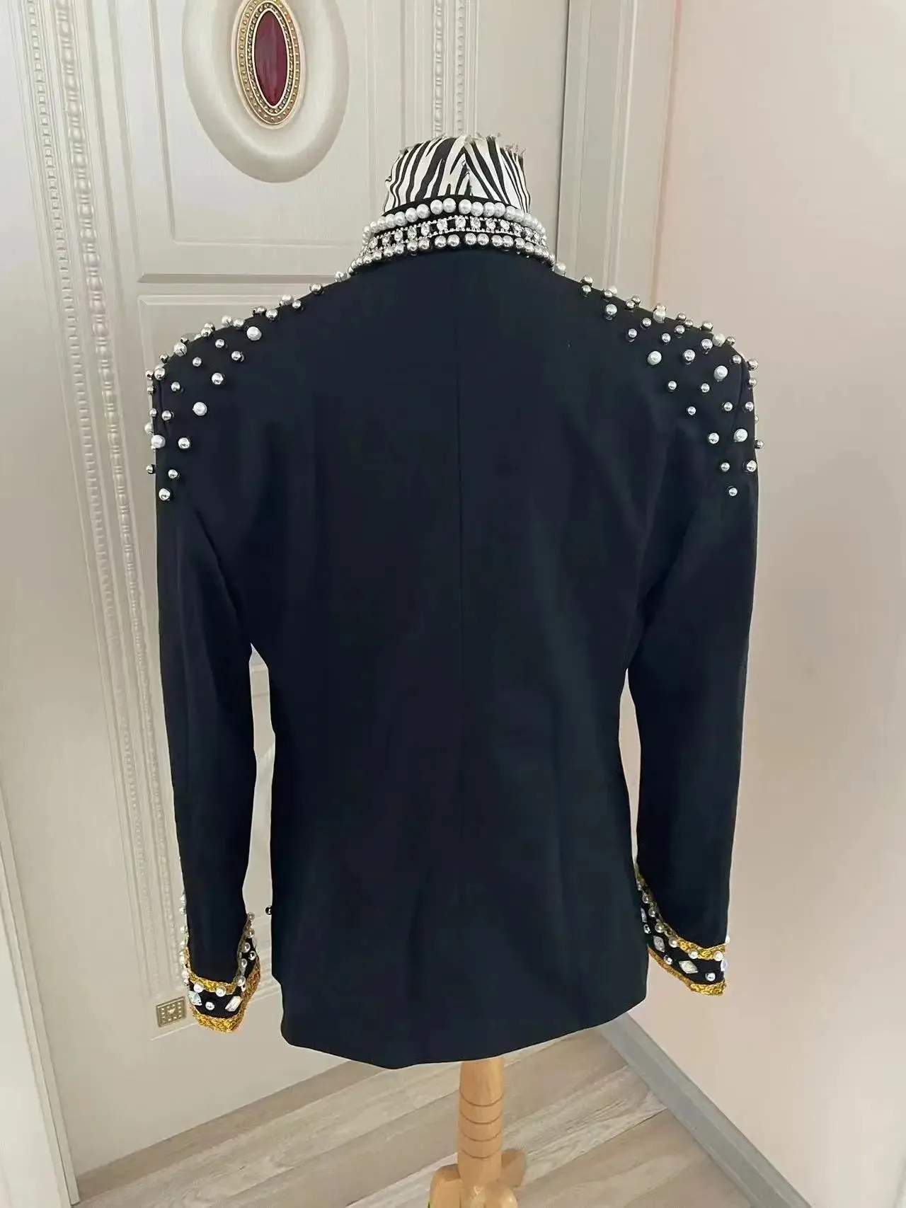 Black Rhinestone Tassels Beads Performance Jacket