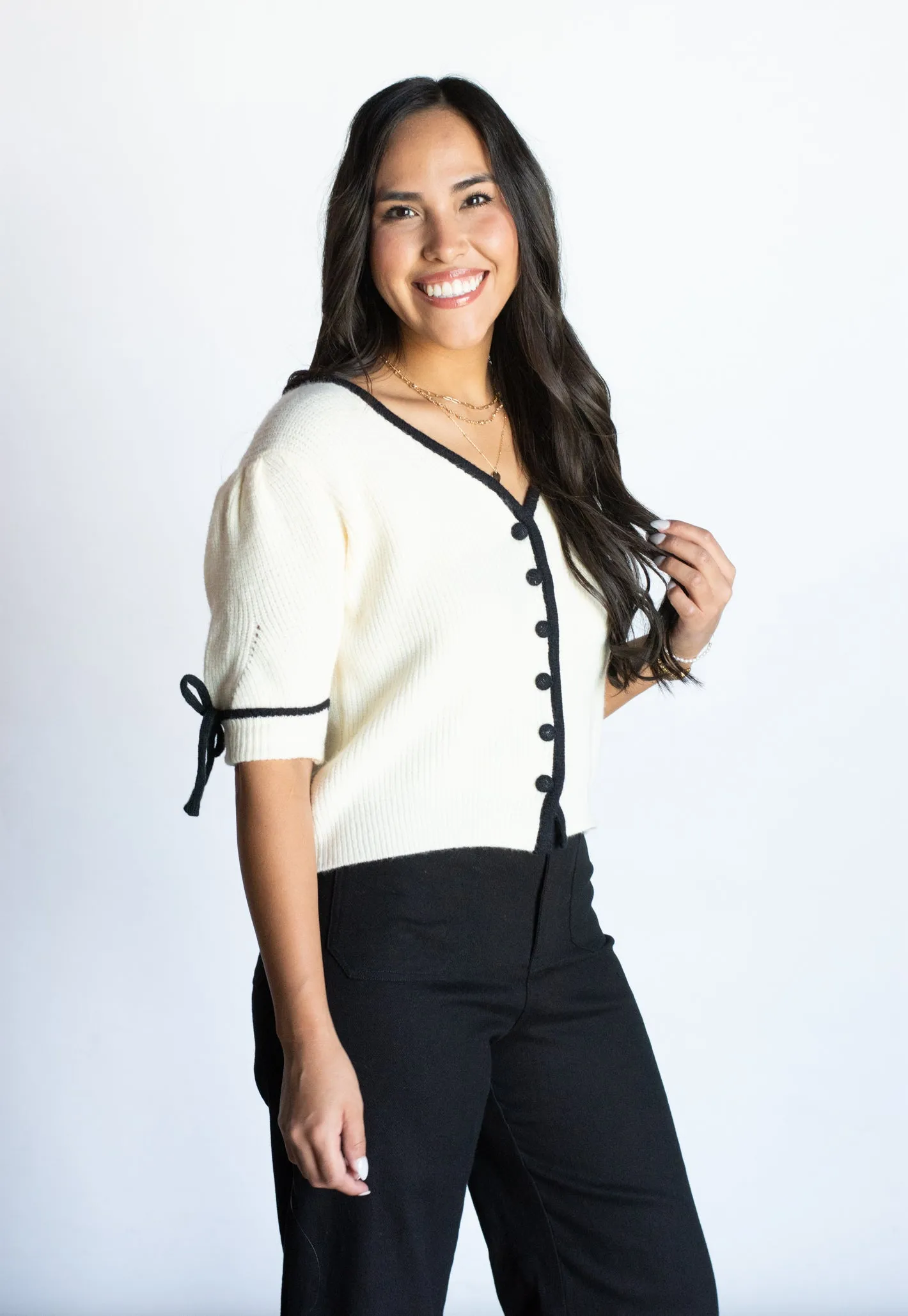 Born With It Creme Buttoned Cardigan Sweater