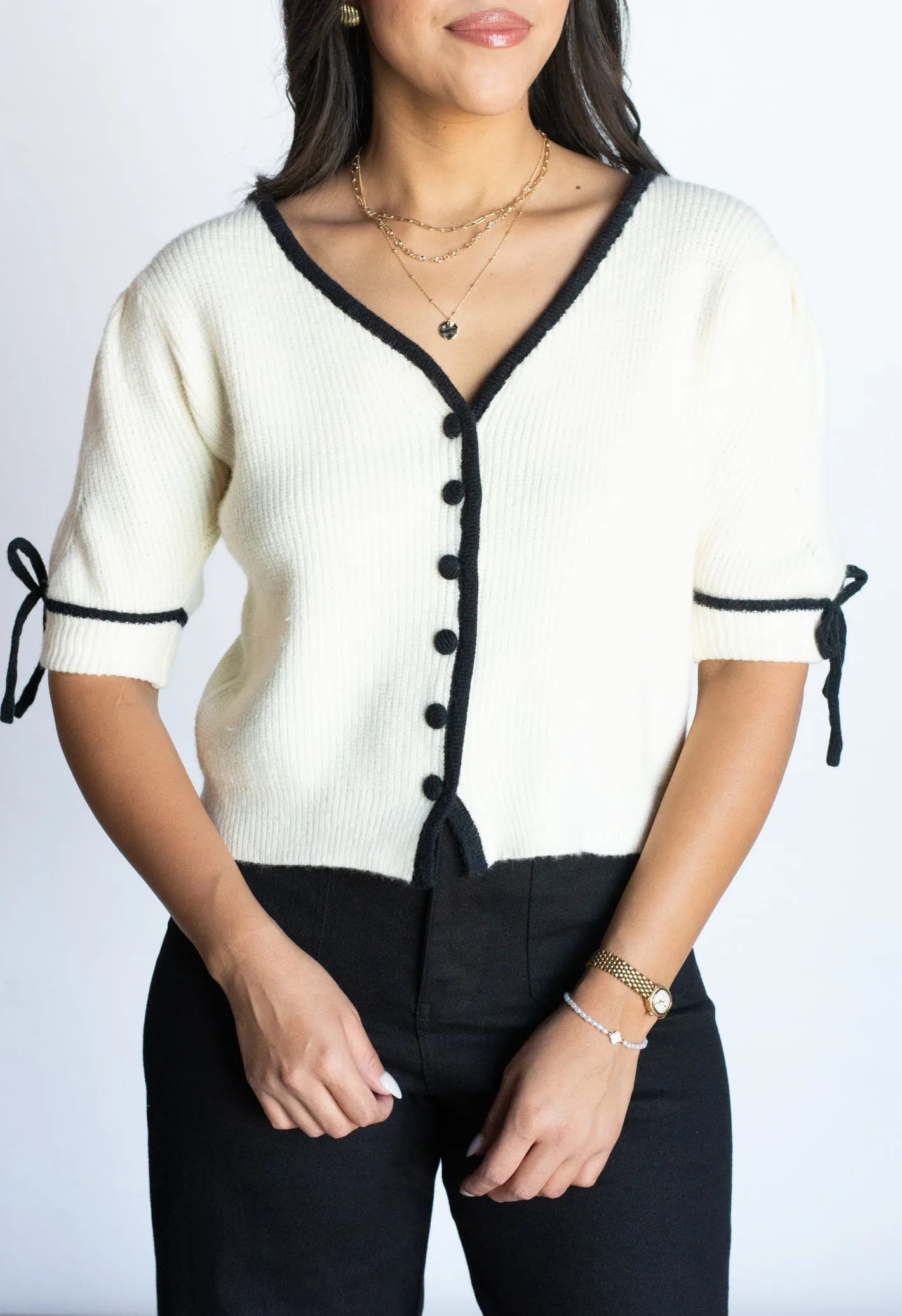 Born With It Creme Buttoned Cardigan Sweater
