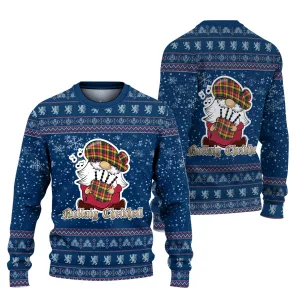 Buchanan Modern Clan Christmas Family Ugly Sweater with Funny Gnome Playing Bagpipes
