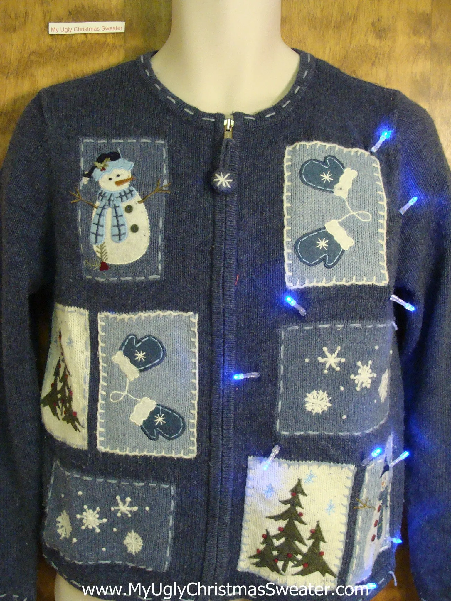 Buel Tacky Christmas Sweater with Snowmen and Lights