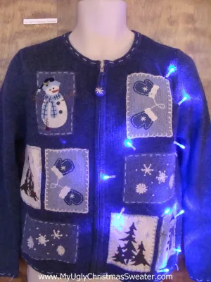 Buel Tacky Christmas Sweater with Snowmen and Lights