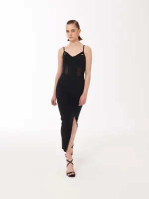Bustier Mesh Binding Detail Dress in Black