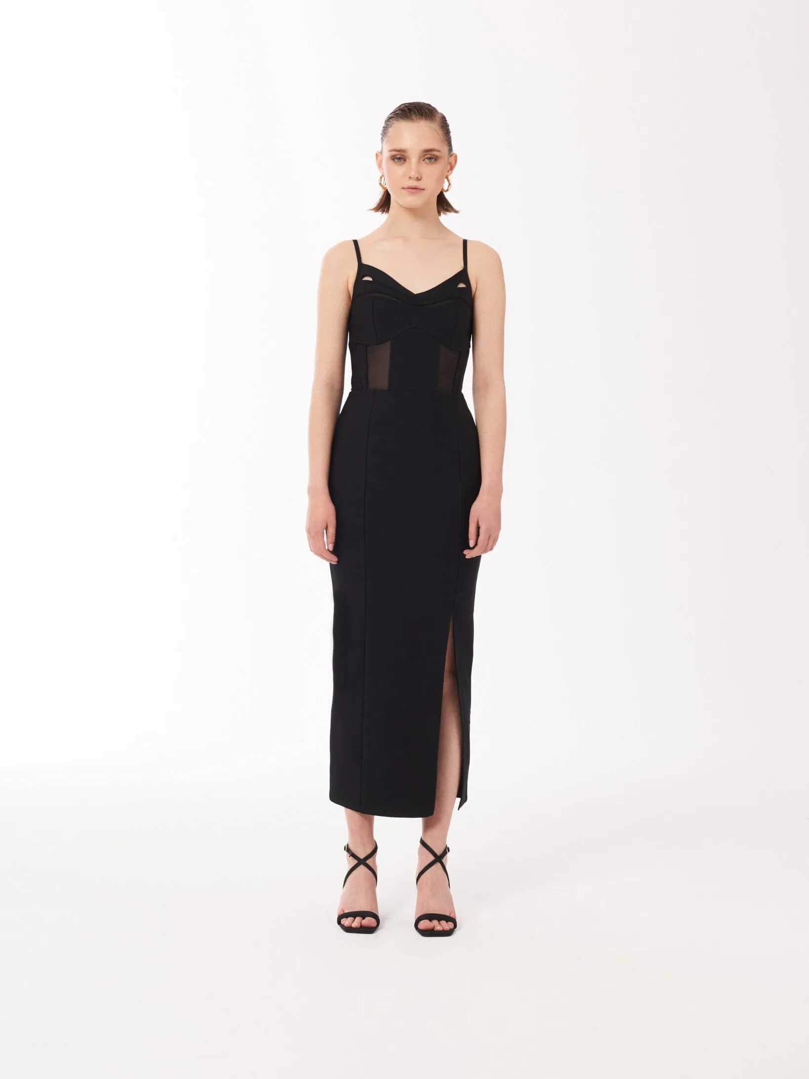 Bustier Mesh Binding Detail Dress in Black