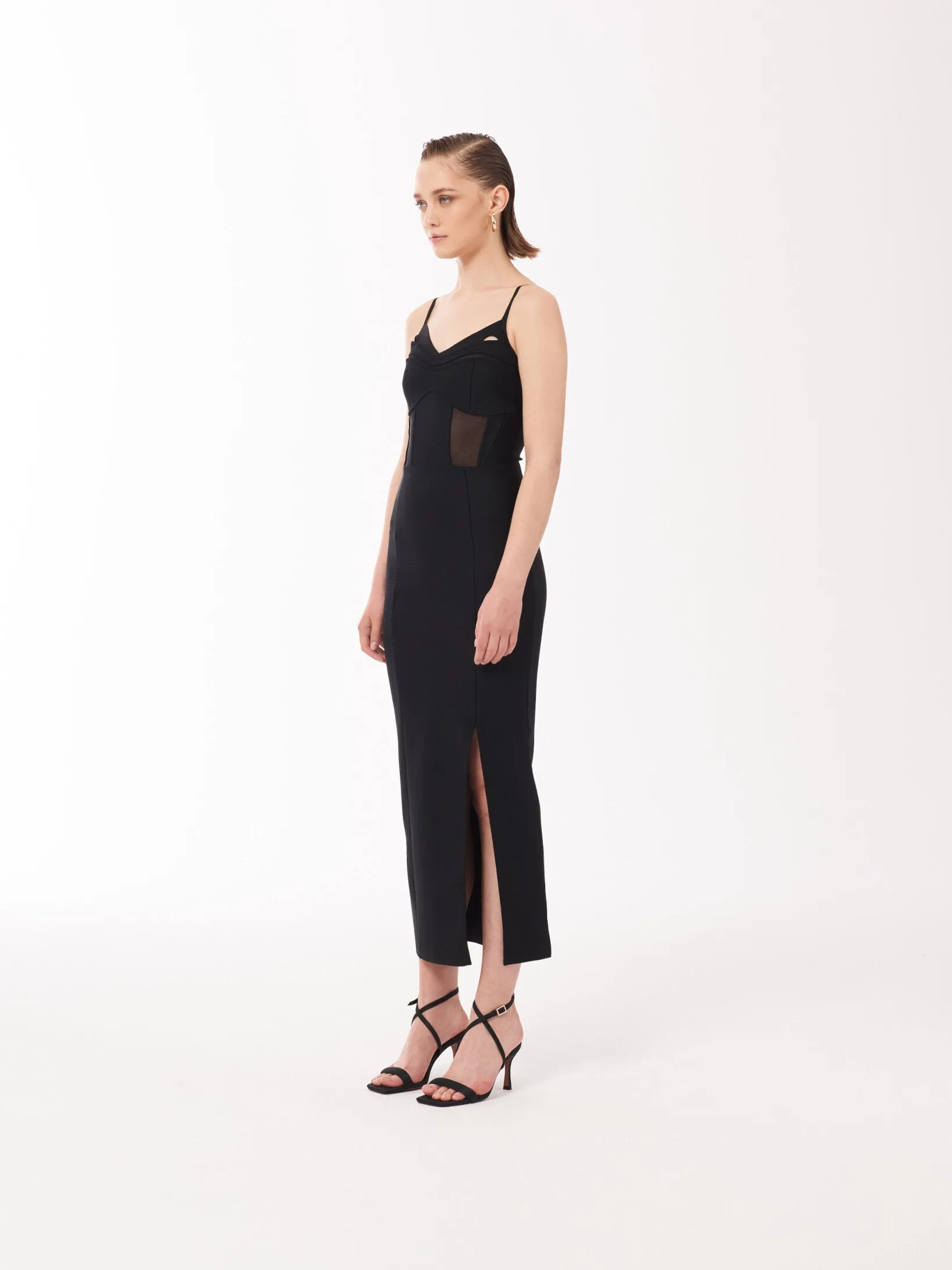 Bustier Mesh Binding Detail Dress in Black