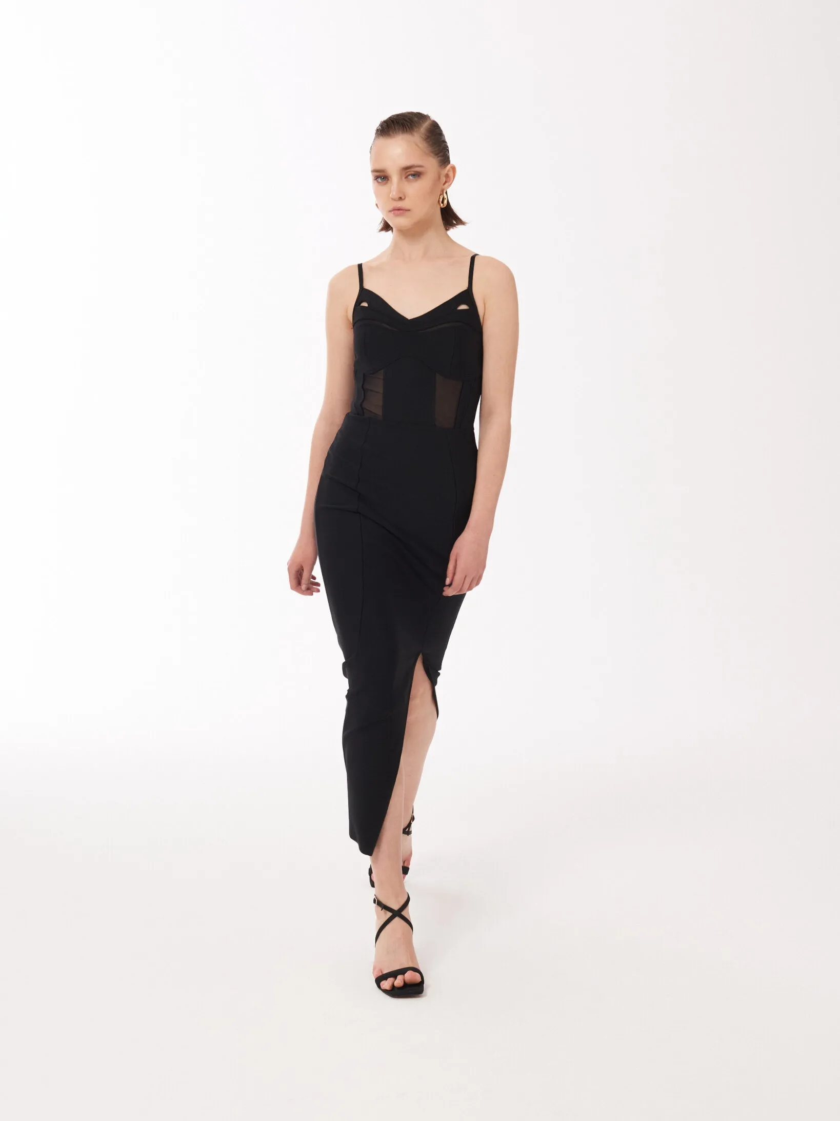 Bustier Mesh Binding Detail Dress in Black