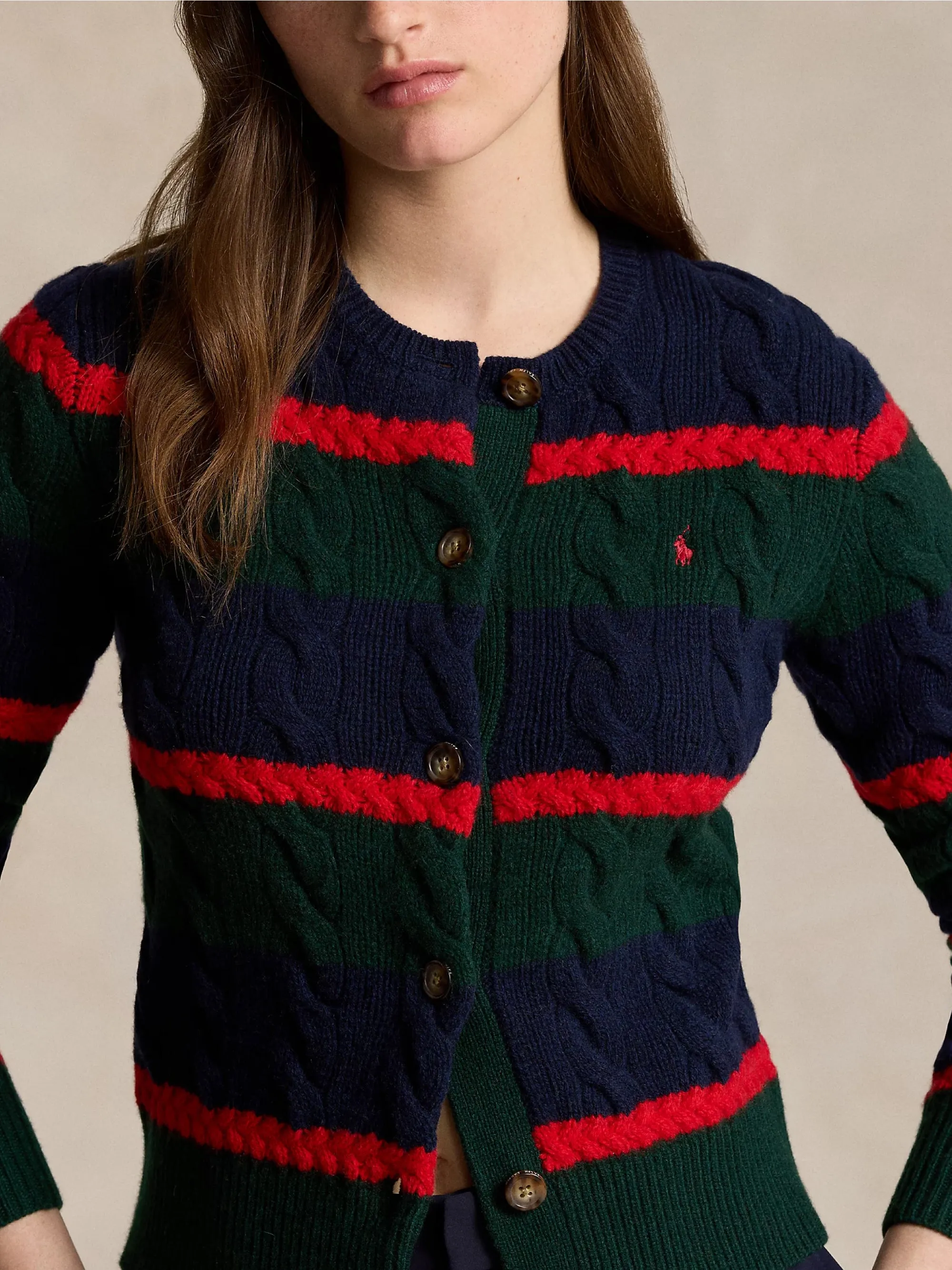 Cardigan a Righe in Misto Cashmere Verde/Blu