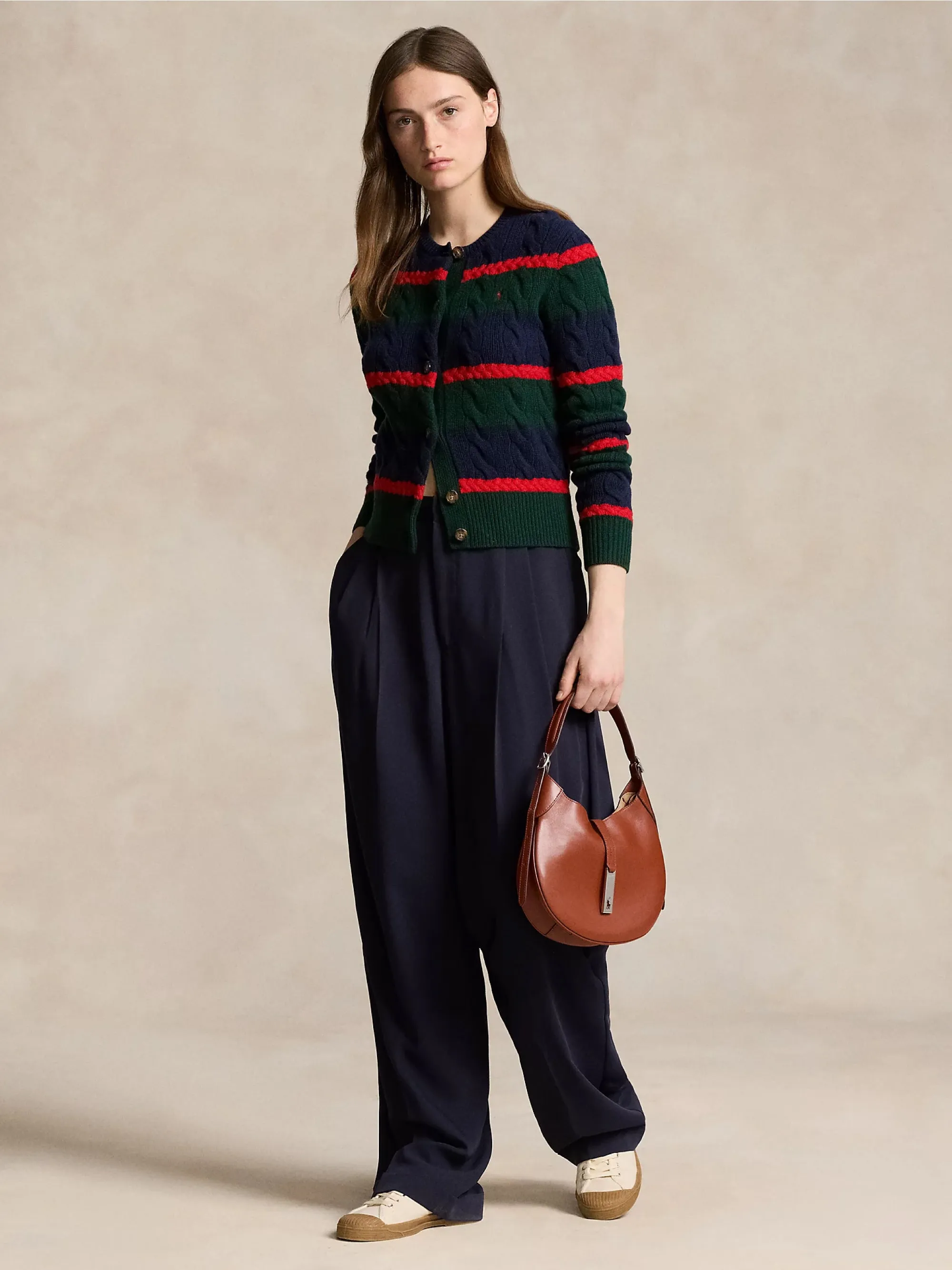 Cardigan a Righe in Misto Cashmere Verde/Blu
