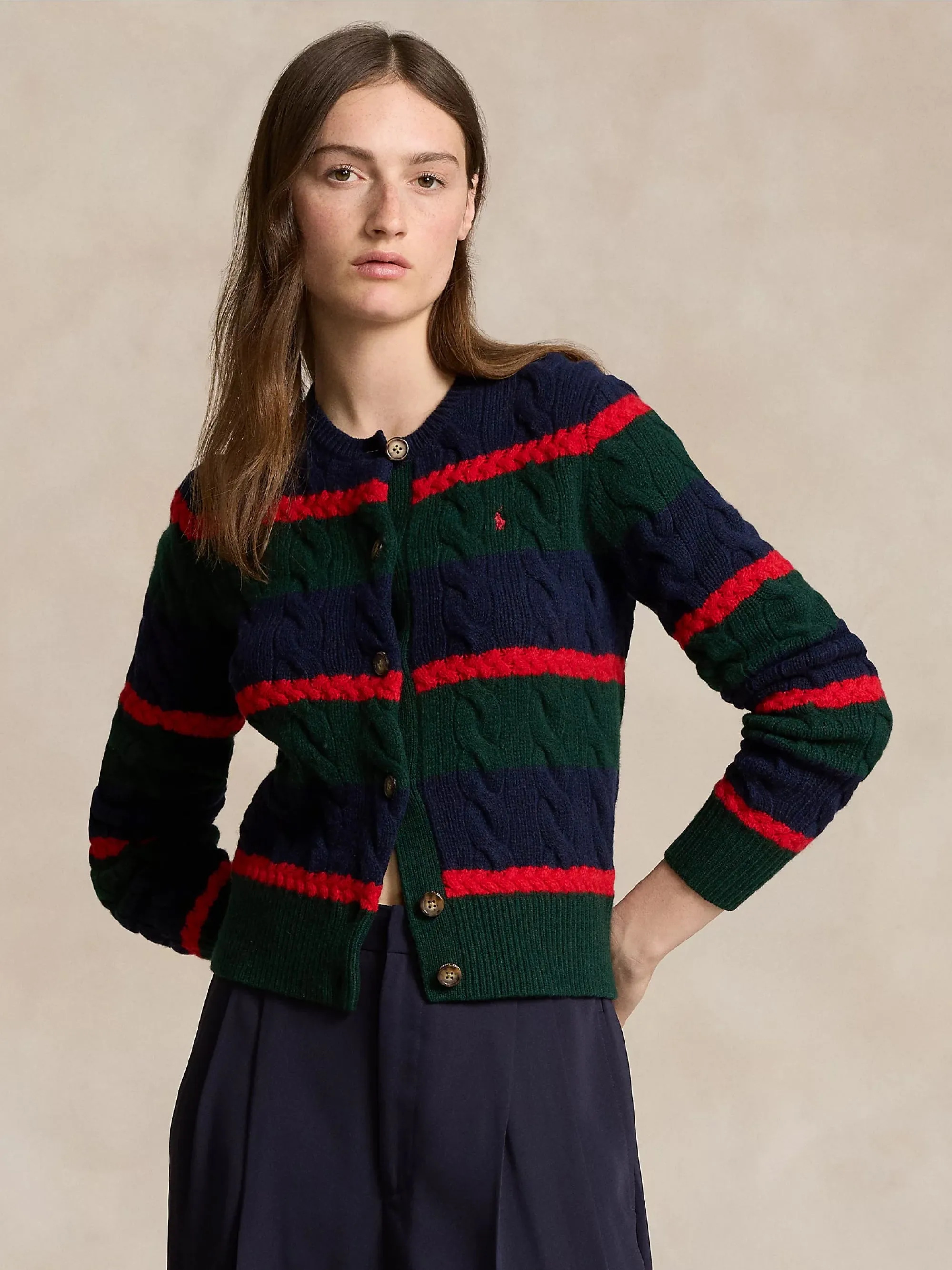 Cardigan a Righe in Misto Cashmere Verde/Blu